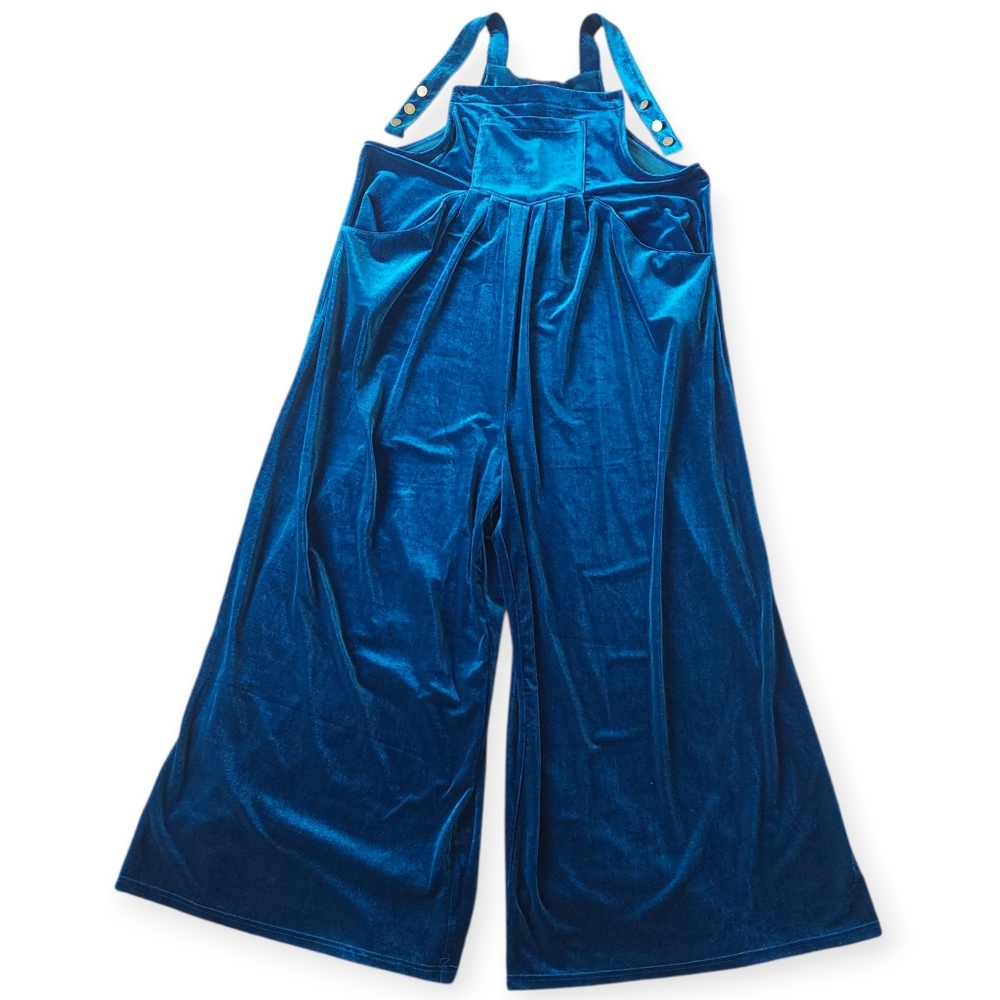 Skies Are Blue Velour Wide Leg Overalls Jumpsuit Blue XL BohoChic Oversized